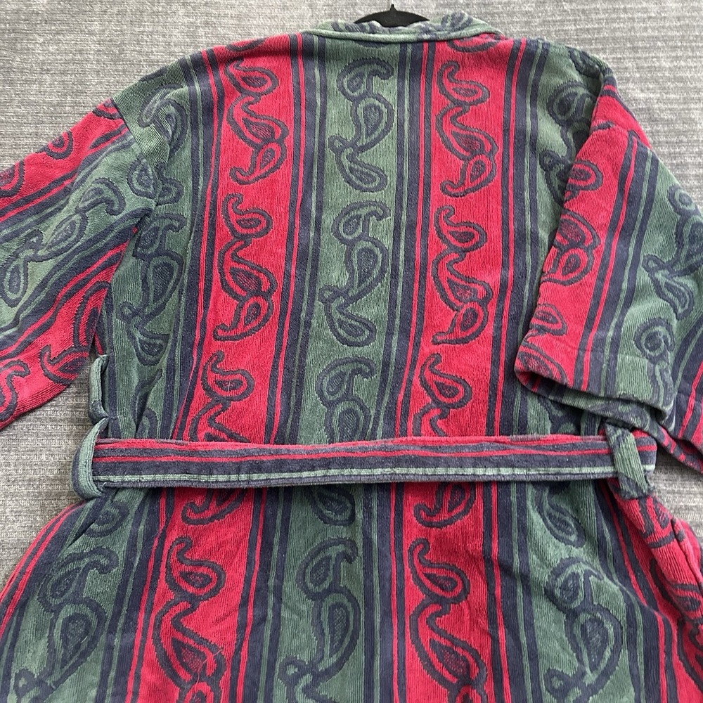 Vintage Turkish Cotton Blend Robe Knightsbridge OS Burgundy Green Paisley Belted - Picture 4 of 16
